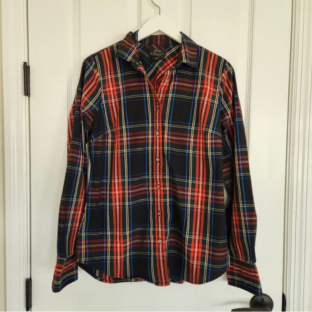 J. Crew Slim Christmas Holiday Button Down Shirt 8T Cotton red black